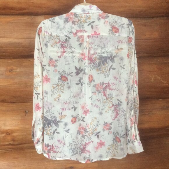 Kut From The Kloth White Sheer Floral Gauzy Casual Buttoned Button Up Top Size M - Picture 2 of 4